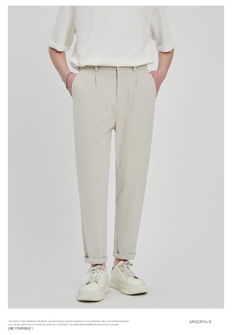 APO男装|宽松西裤男修身九分裤2024春夏抗皱直筒高级感休闲裤男详情19