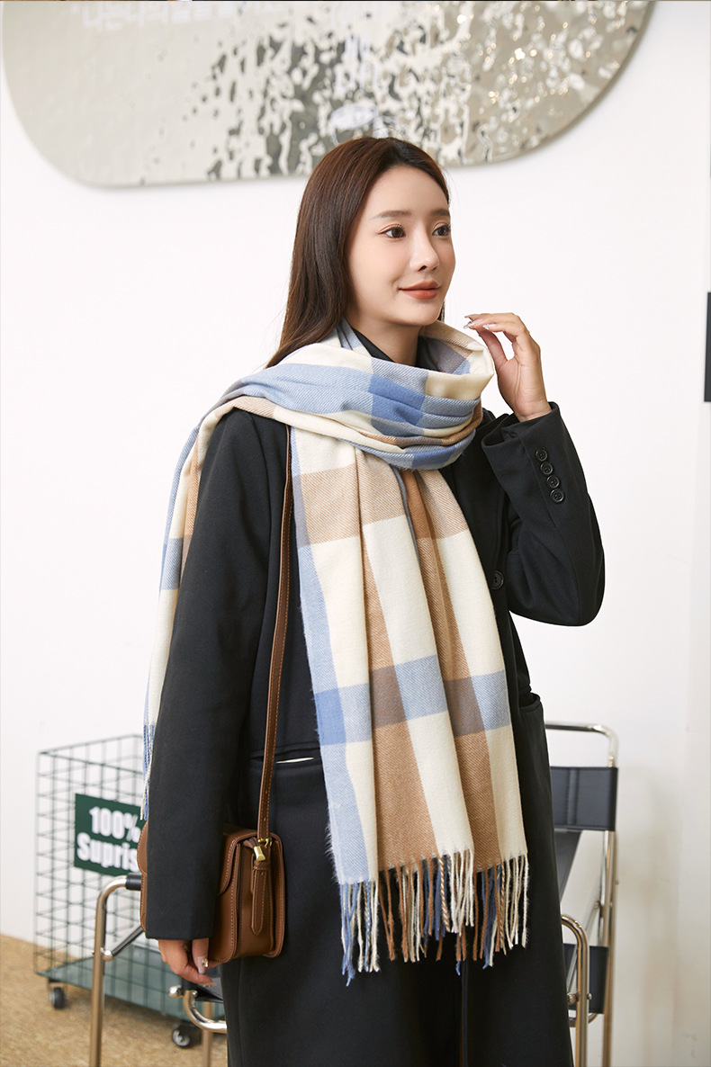2022 New checkered scarf for women, a sweet and versatile Japanese and Korean style warm scarf, a fashionable shawl, and a faux cashmere scarf for women pic 19