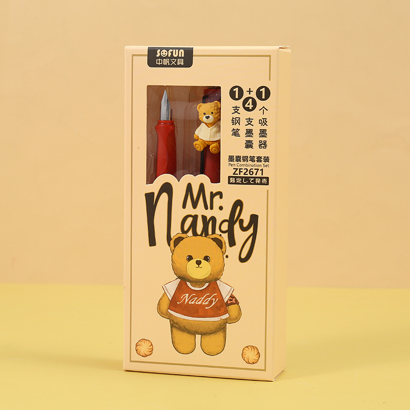 ZF2671Nandy Bear Pen for correcting posture and practicing calligraphy, with replaceable ink cartridges, is a special pen for boys and girls to write pic 2