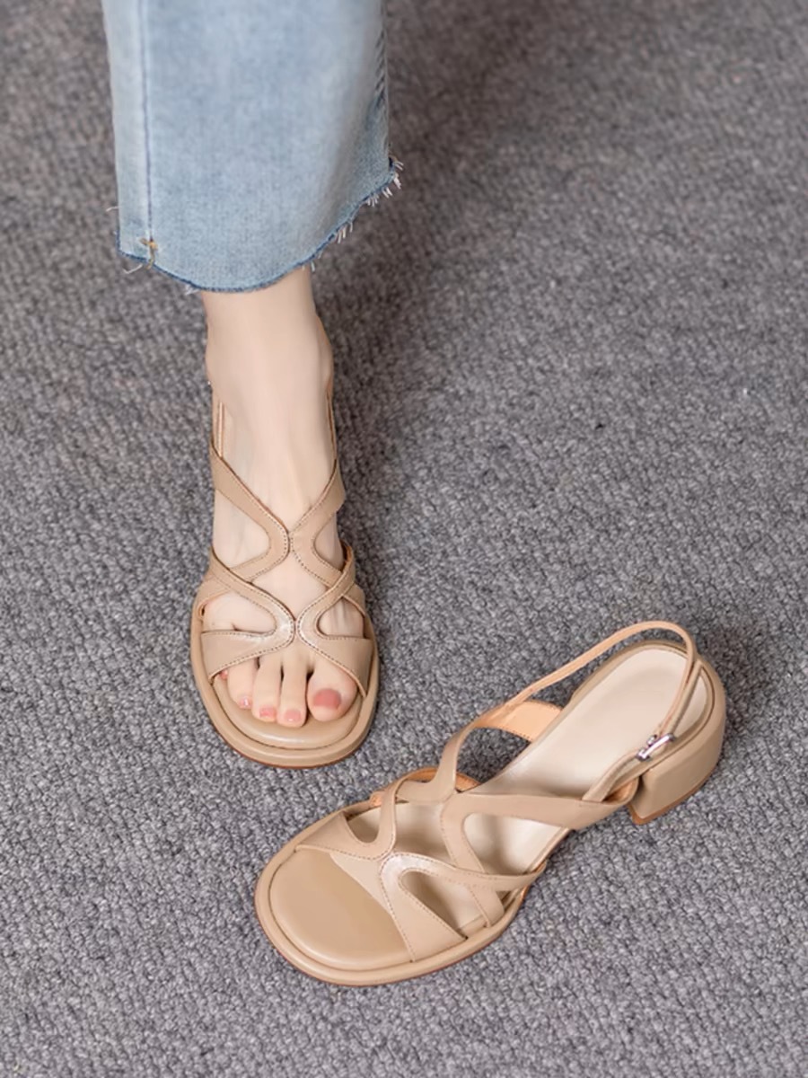 2024夏新款外贸沙滩罗马鞋批发露趾交叉镂空后绊带厚底高跟凉鞋女详情5