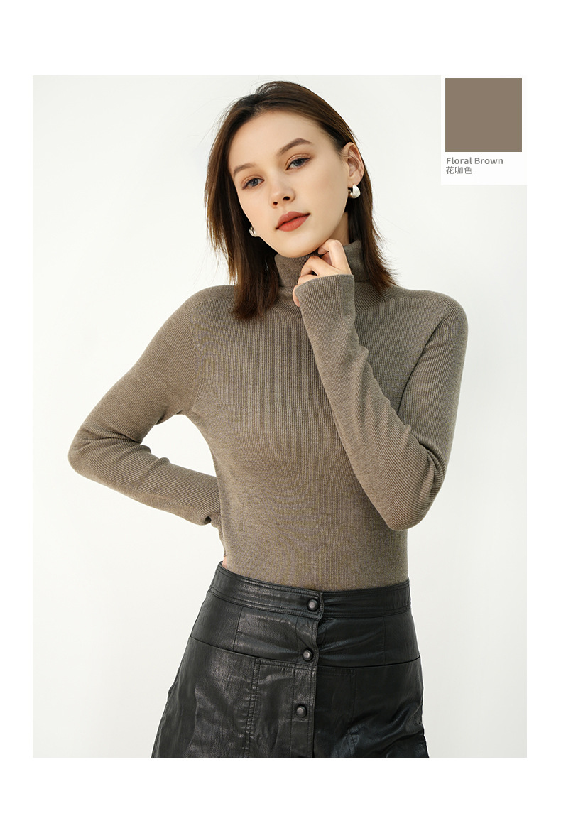 100%羊毛冬季无缝修身显瘦高领休闲百搭打底针织衫长袖内搭毛衣女详情24