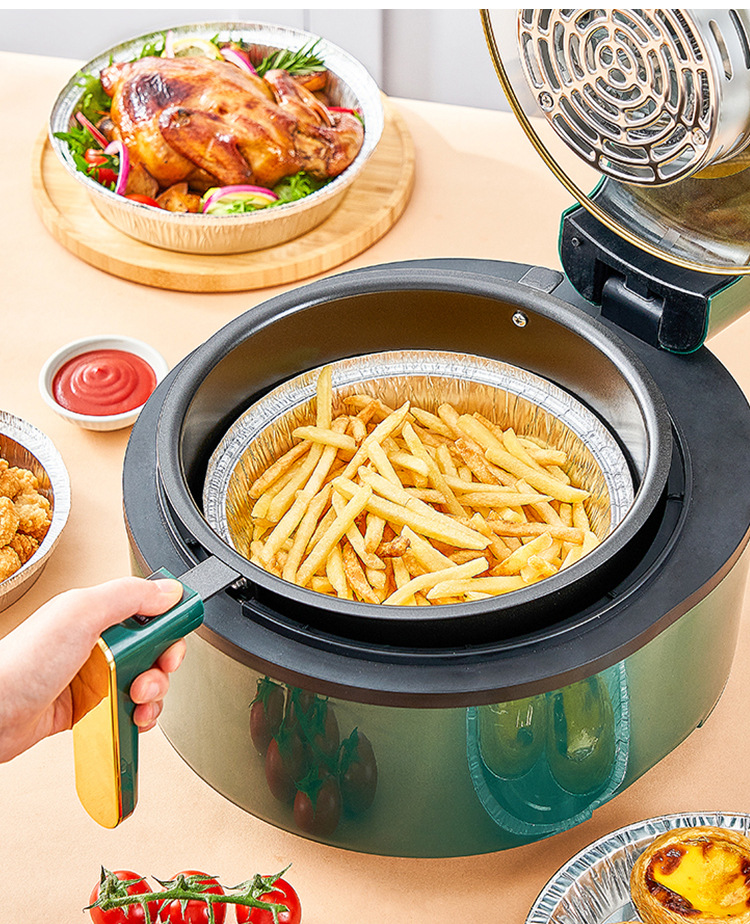 一次性家用空气炸锅锡纸盘圆形加厚烧烤锡纸盒耐高温烤箱铝箔餐盒详情9