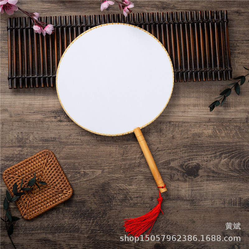 DIY手绘圆形空白扇子宫扇蒲扇团扇真丝扇高级书法绘画扇批发详情7