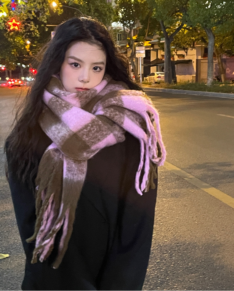 秋冬季围巾女千鸟格仿羊绒针织保暖加厚高级感韩版学生情侣围脖详情12