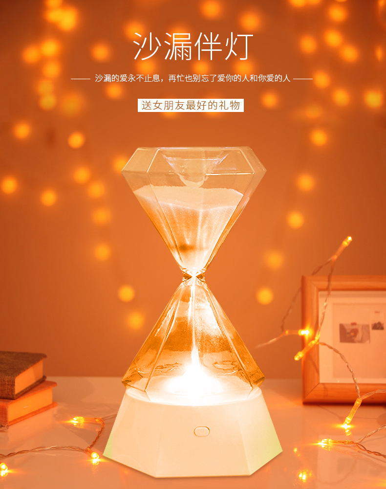 Creative hourglass sleep lamp, USB charging, high borosilicate glass bedside night light, gift decoration, ambient light pic 6