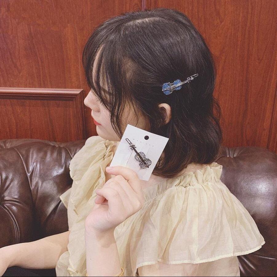Korean fashionable water diamond metal violin hair clip, simple bangs hair clipper, girlish style one-piece clip side clip pic 1