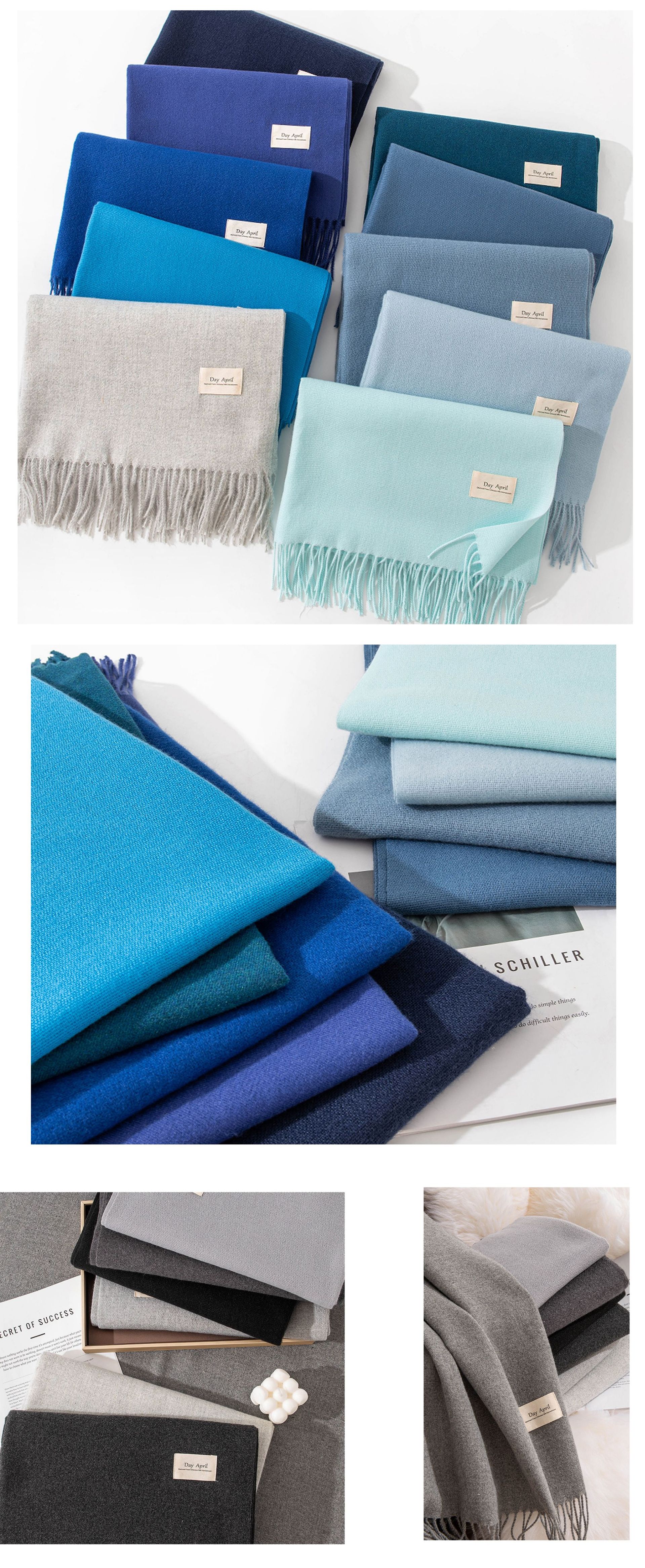 New autumn and winter Ankela red scarf for women, a high-end and versatile faux cashmere scarf in solid color, a warm scarf shawl pic 31