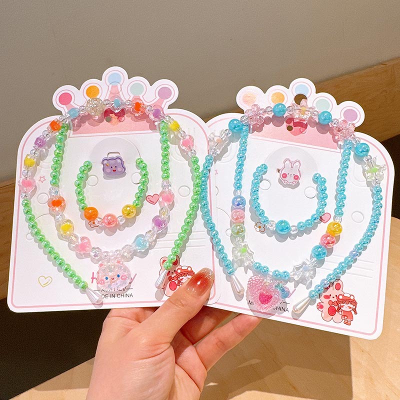 跨境新款儿童项链首饰套装炫彩串珠手链卡通发箍耳环公主女童配饰详情7