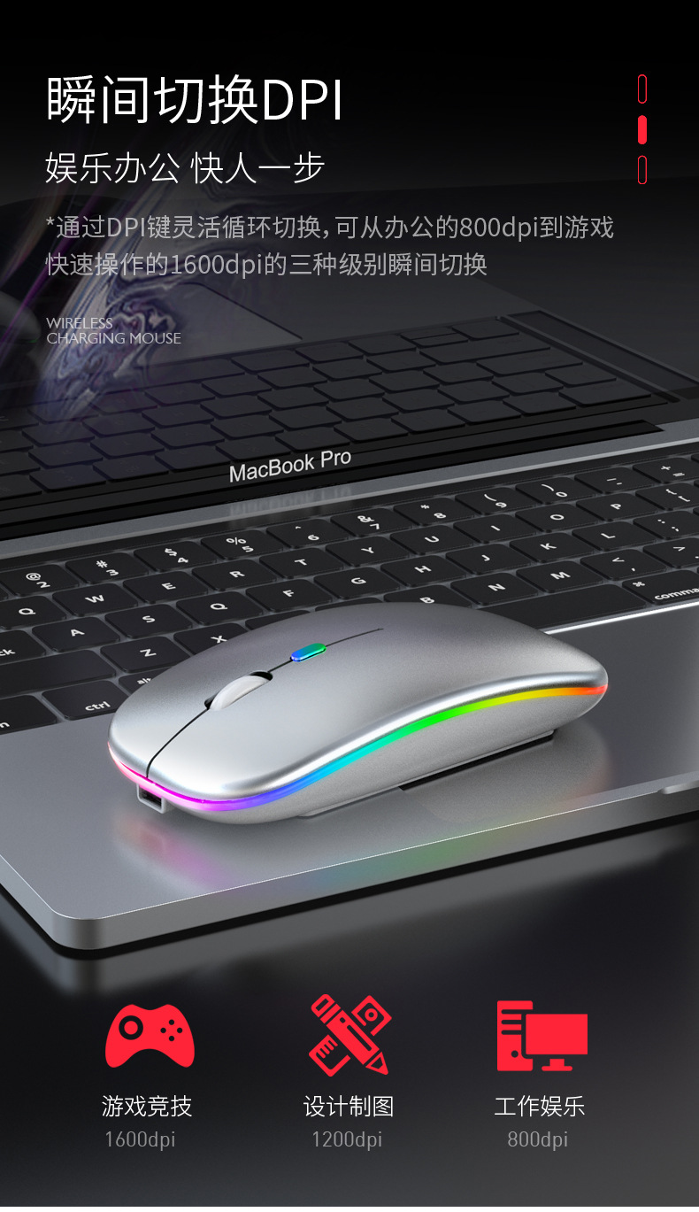 跨境现货 蓝牙充电发光三模无线鼠标Wirelessmouse工厂家批发详情72