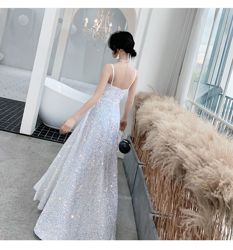 白色超仙气质长款生日礼服裙女2022年新款吊带亮片派对宴会连衣裙详情16