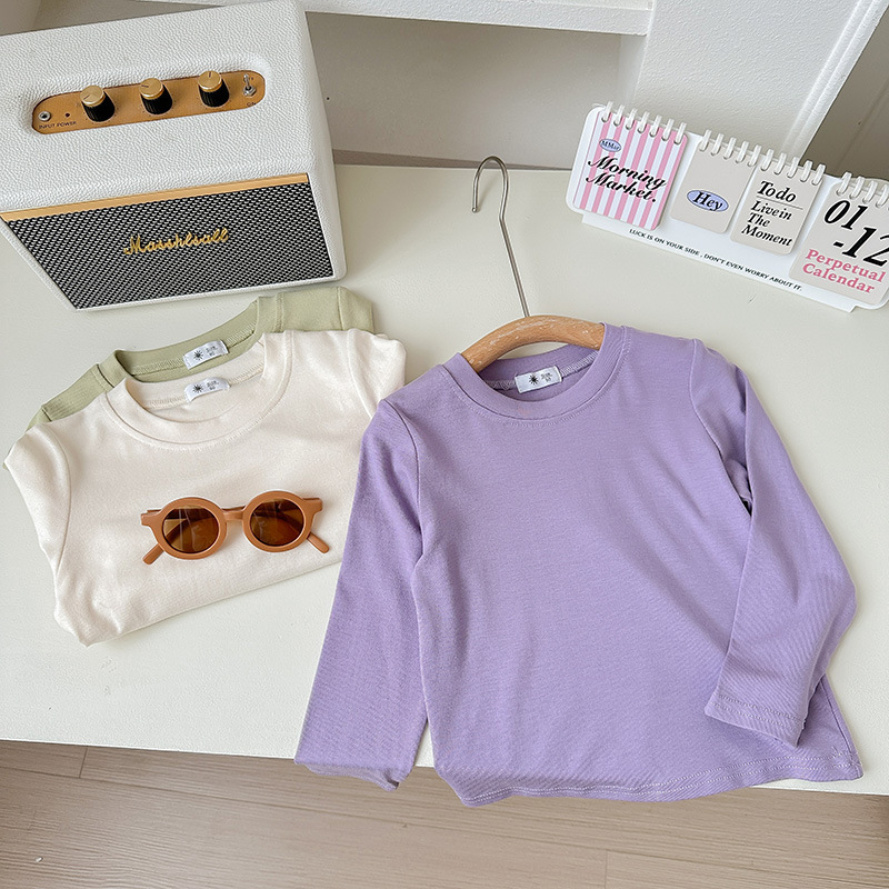 A white long-sleeved loose T-shirt for children, a cute base layer, top and mask T-shirt for boys, girls and babies in spring and autumn pic 11