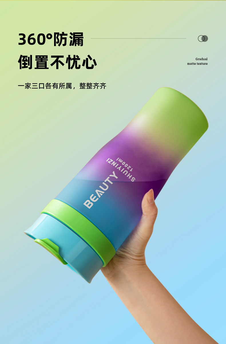 厂家大容量渐变色汽车杯磨砂透明塑料水杯三件套便携吸管杯直饮杯详情8