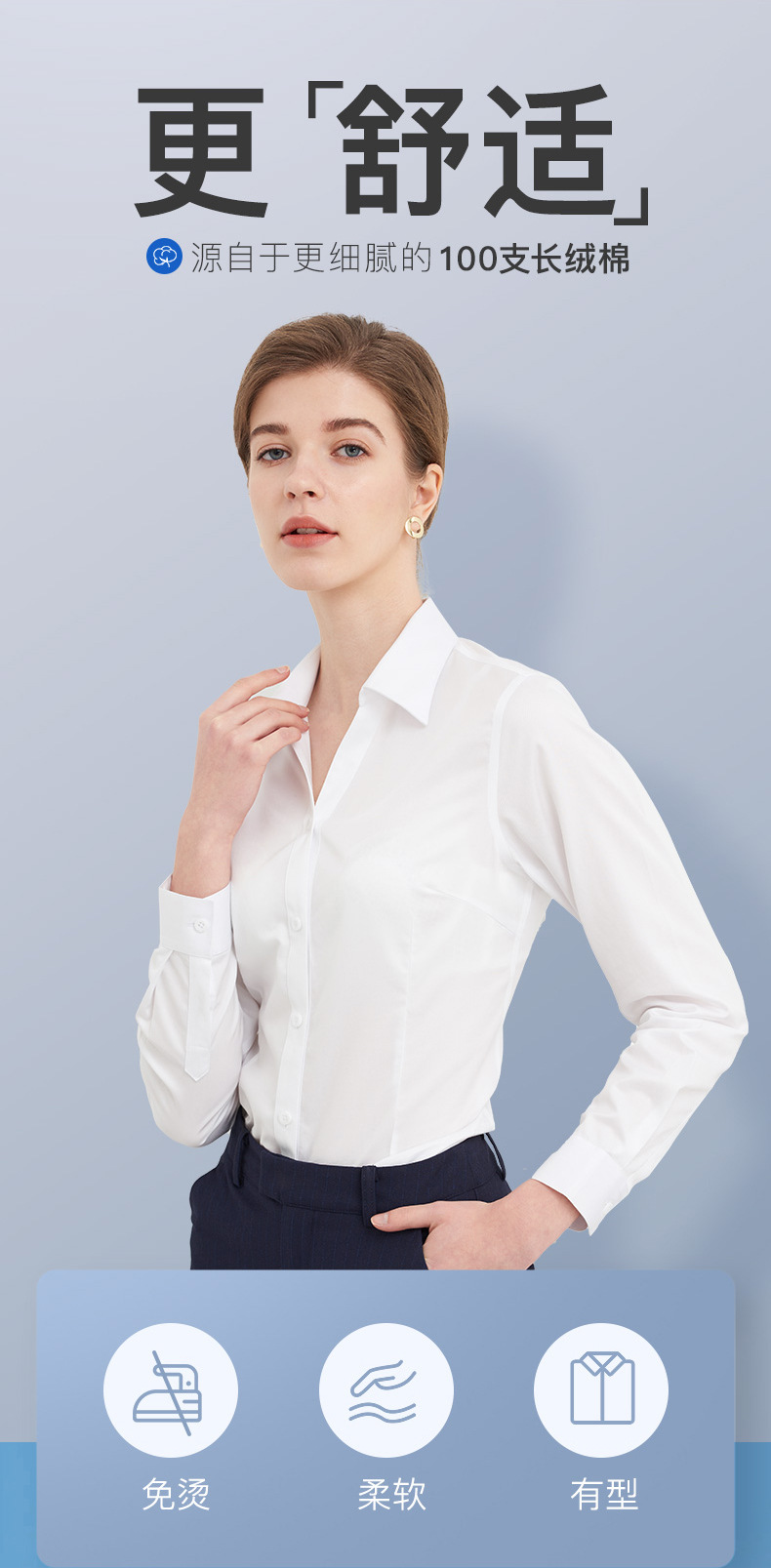 100s全棉DP免烫衬衫女士短袖修身职业面试商务通勤正装工服衬衣详情4