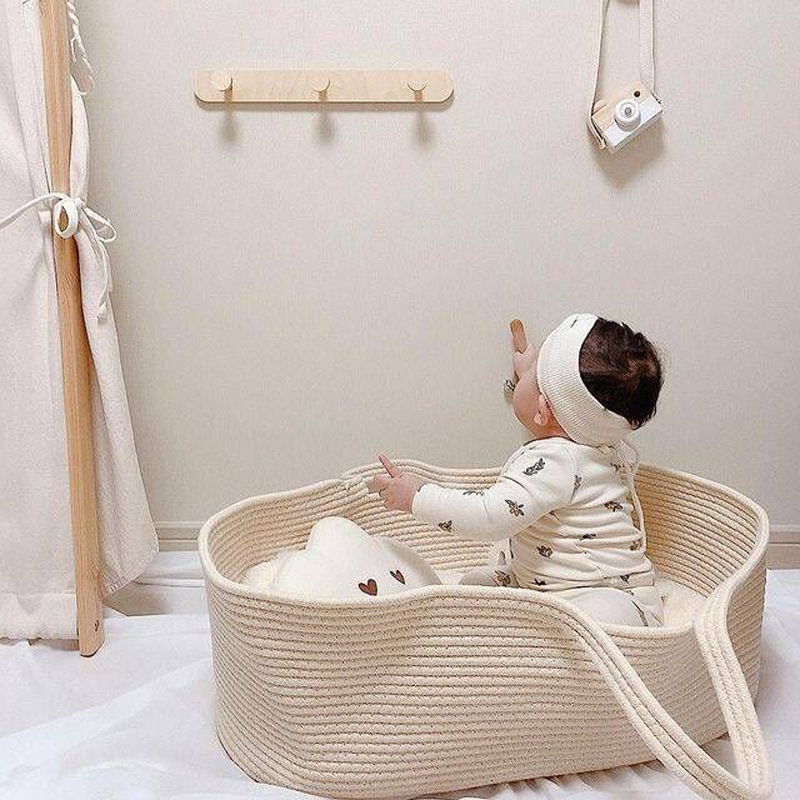 ins Nordic-style baby hand-held basket, portable pure cotton woven baby sleeping basket, foldable hand-held crib pic 27