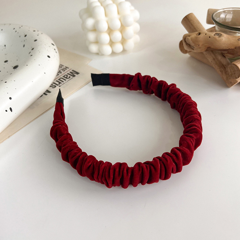 Retro velvet hairband, Japanese-style wine red bow hairpin, elegant wide-brimmed headpiece, top clip, red girlish hair accessory pic 12