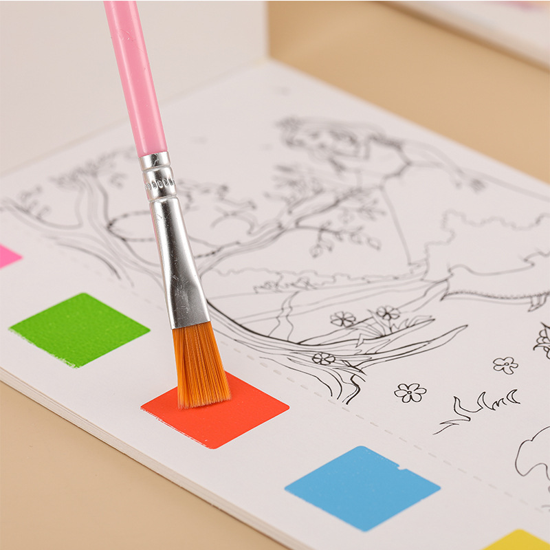 包邮便签涂色填色本批发自带颜料涂鸦画画本便携水彩颜料画详情6