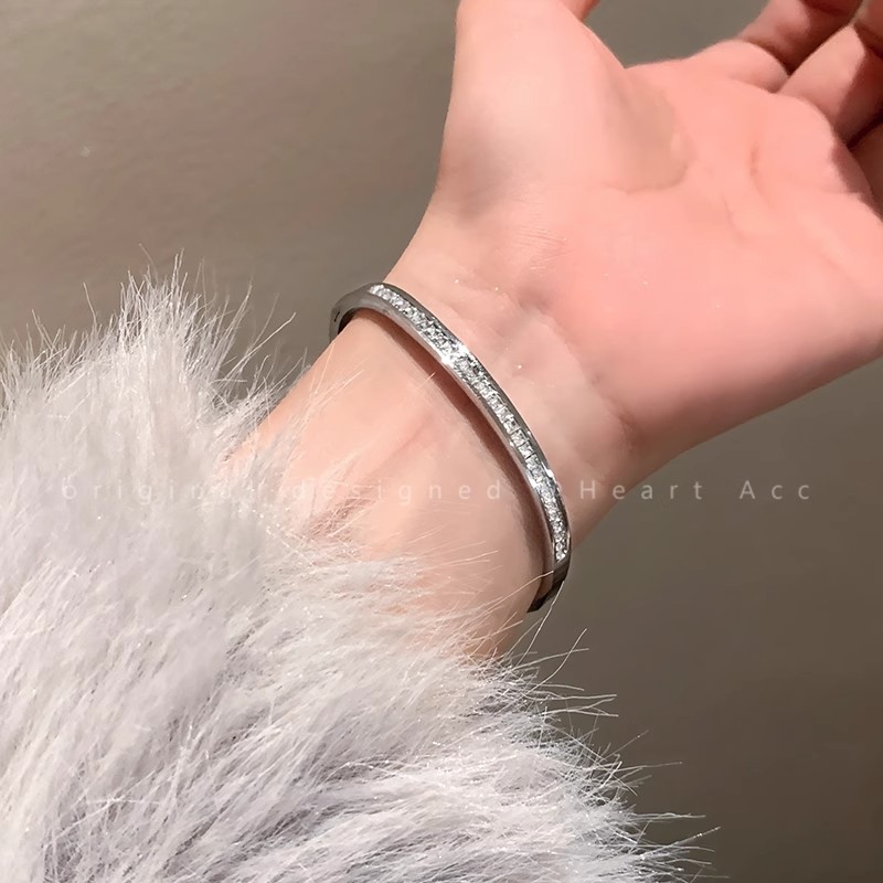 Silver titanium steel bracelet for women, high-end look, zircon plain ring bracelet, jewelry, silver bracelet, bracelet, string bracelet, new style pic 22