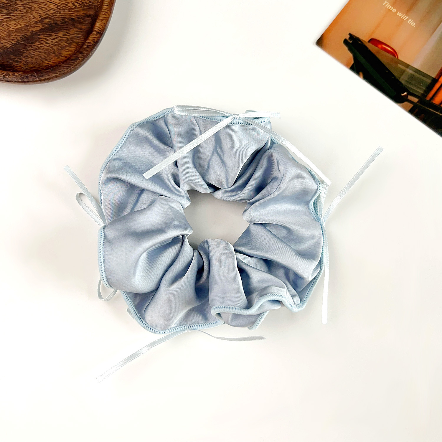 甜美芭蕾风丝带蝴蝶结大肠发圈少女扎发气质缎面发绳大号头绳发饰详情8