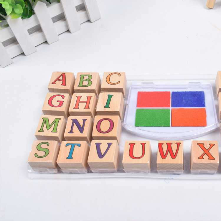 厂家供应木制儿童学习26英文字母印章 玩乐教学益智用品盒装批发详情7