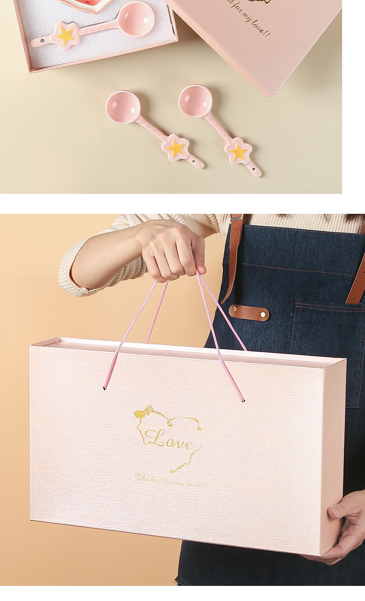 【 Carrying Box 】 Strawberry Bowl, Star Spoon, Ceramic Bowl and Spoon Set, Pink Chinese underglaze Color Tableware set pic 12