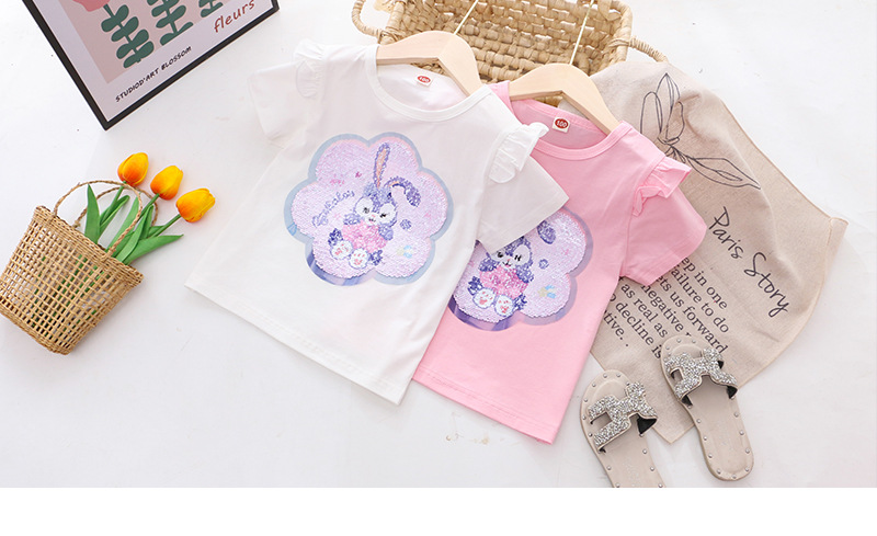 2024童装夏装新款女童短袖T恤体恤女童变色亮片上衣厂家一件代发详情9