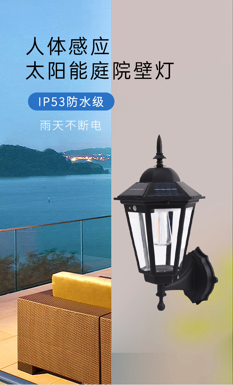 跨境复古庭院灯户外庭院氛围方形投光灯 太阳能路灯防水照明灯详情1