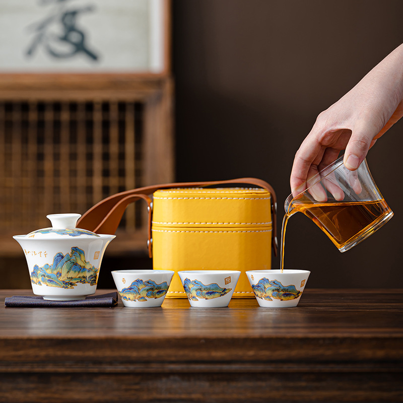 Wholesale of portable kung Fu tea sets for travel, Japanese-style outdoor quick guest cups, and business gifts for festivals pic 6