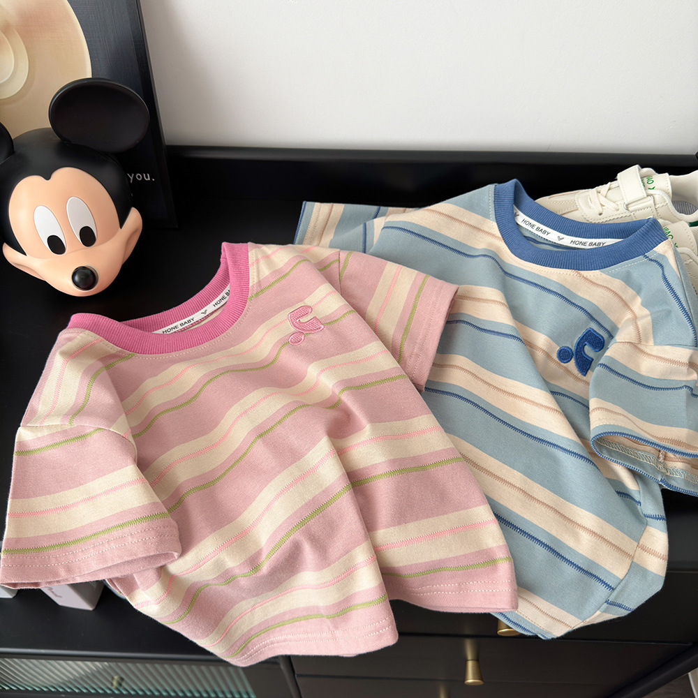 立体刺绣儿童新款短袖T恤夏装宽松韩版上衣休闲打底衫批发代发详情2