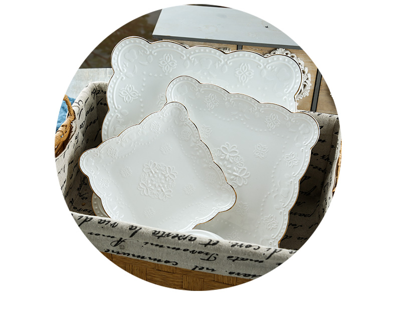 欧式浮雕蝴蝶宫廷手绘描金边陶瓷骨瓷圆盘子正方蛋糕碟西餐牛排盘详情16