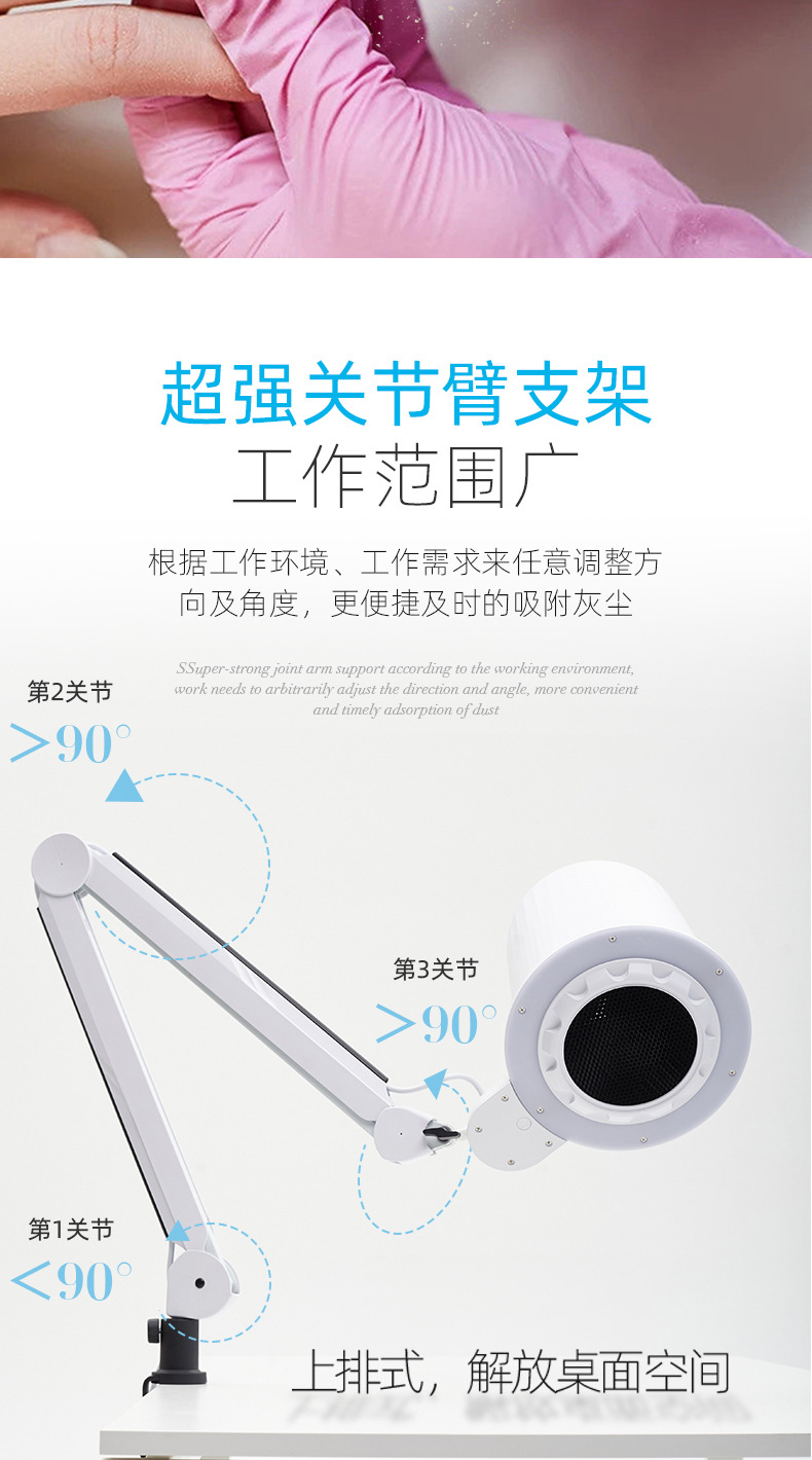 新款SHINENAIL高端美甲吸尘器照明顶吸吸力强4BLANC德国风机详情5