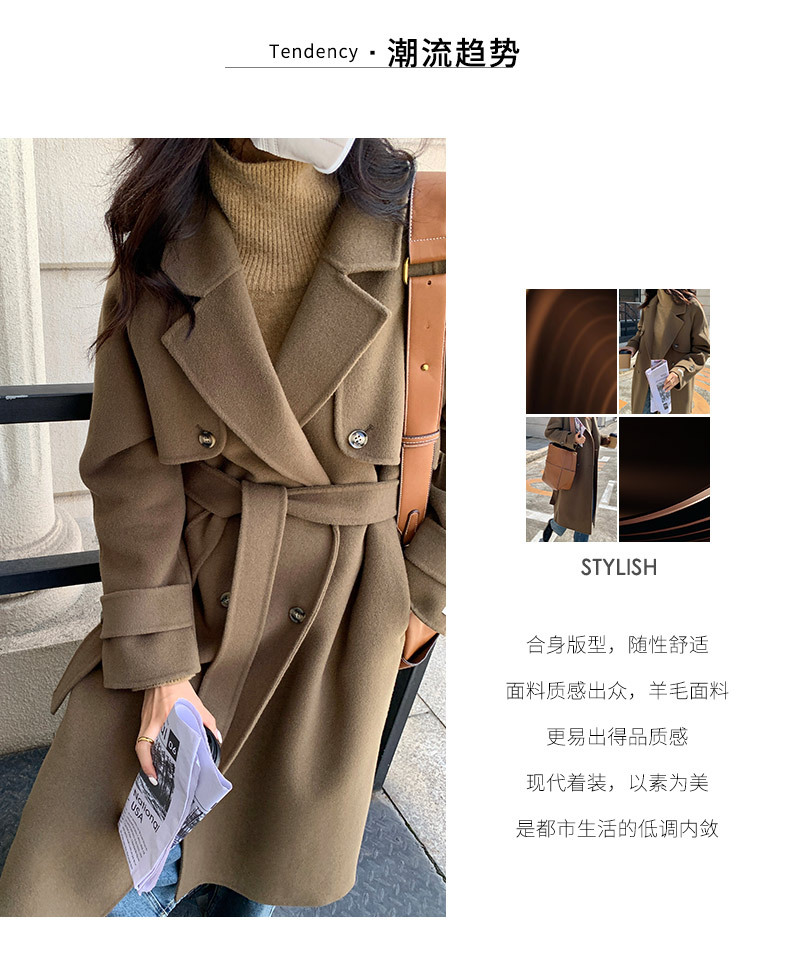 Q469 Dongdaemun Double-sided Cashmere Coat Korean version Autumn and Winter New Style Wool Tie suit collar woolen coat for women pic 5