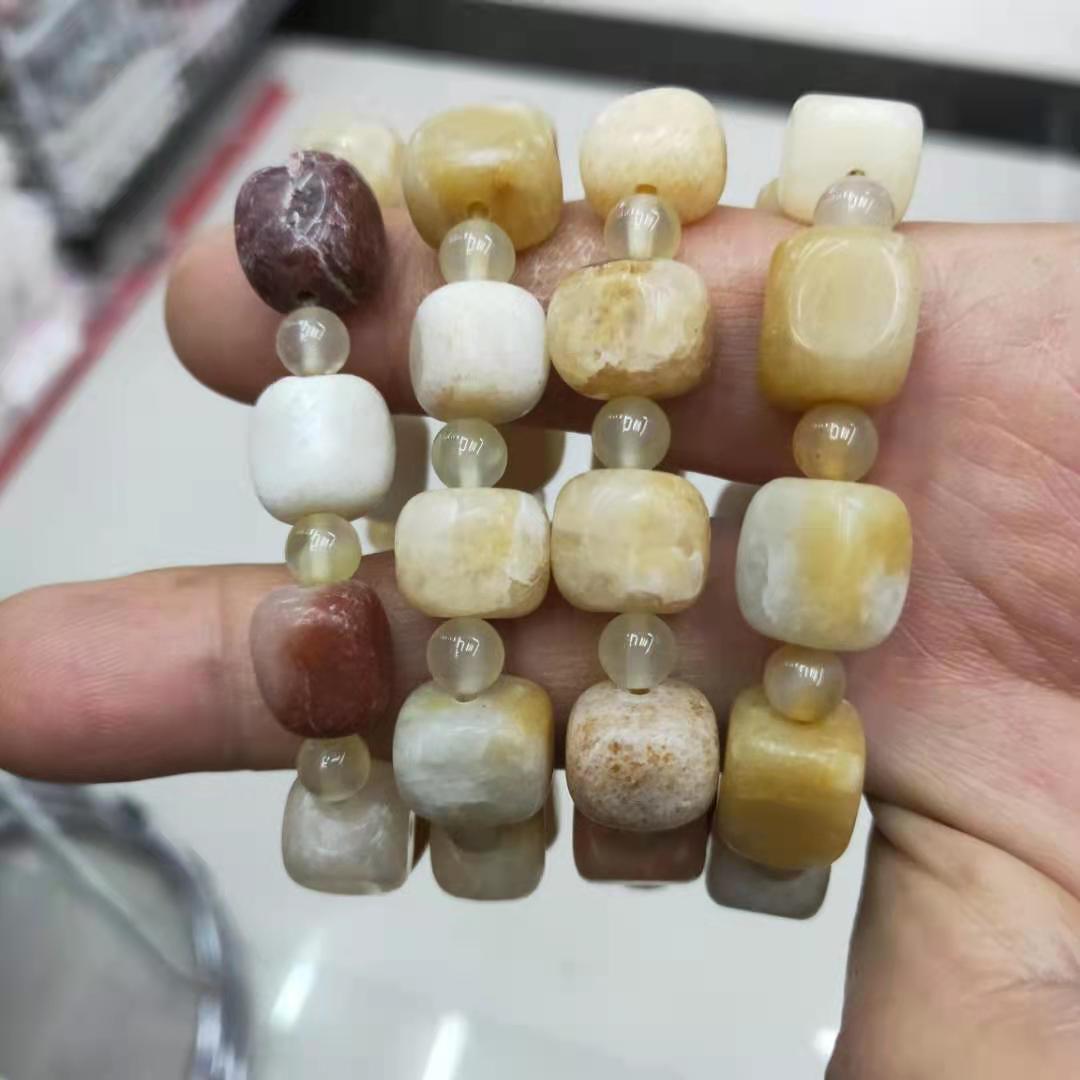 Factory wholesale of natural square yellow jade irregular combination bracelets, diy yellow jade bracelets, Buddhist prayer beads and lucky charms pic 6