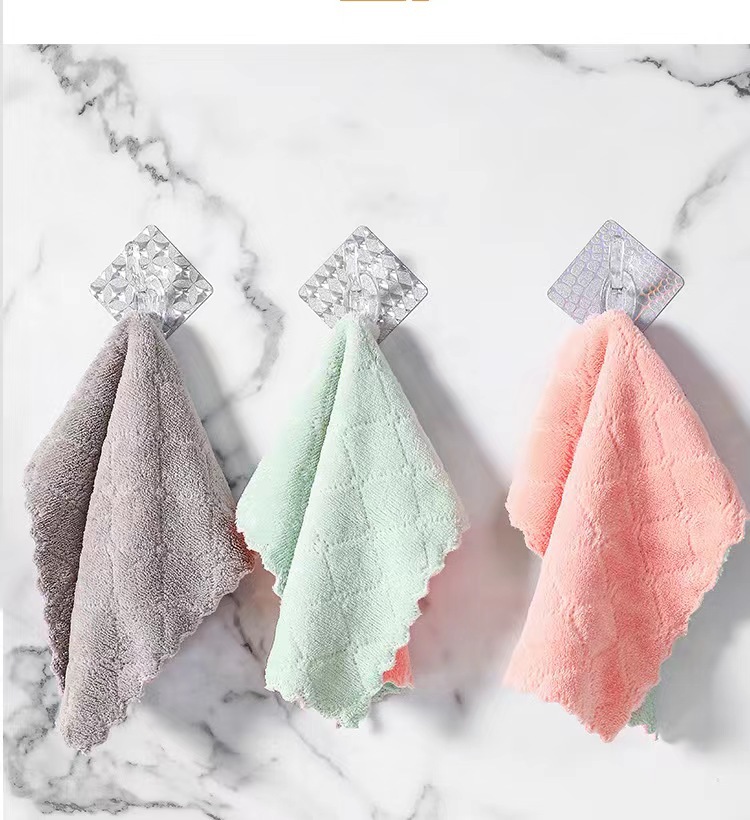 Factory direct supply of dishcloths wholesale. Thickened coral fleece cloths for wiping tables. Super absorbent household cleaning scouring pads pic 8