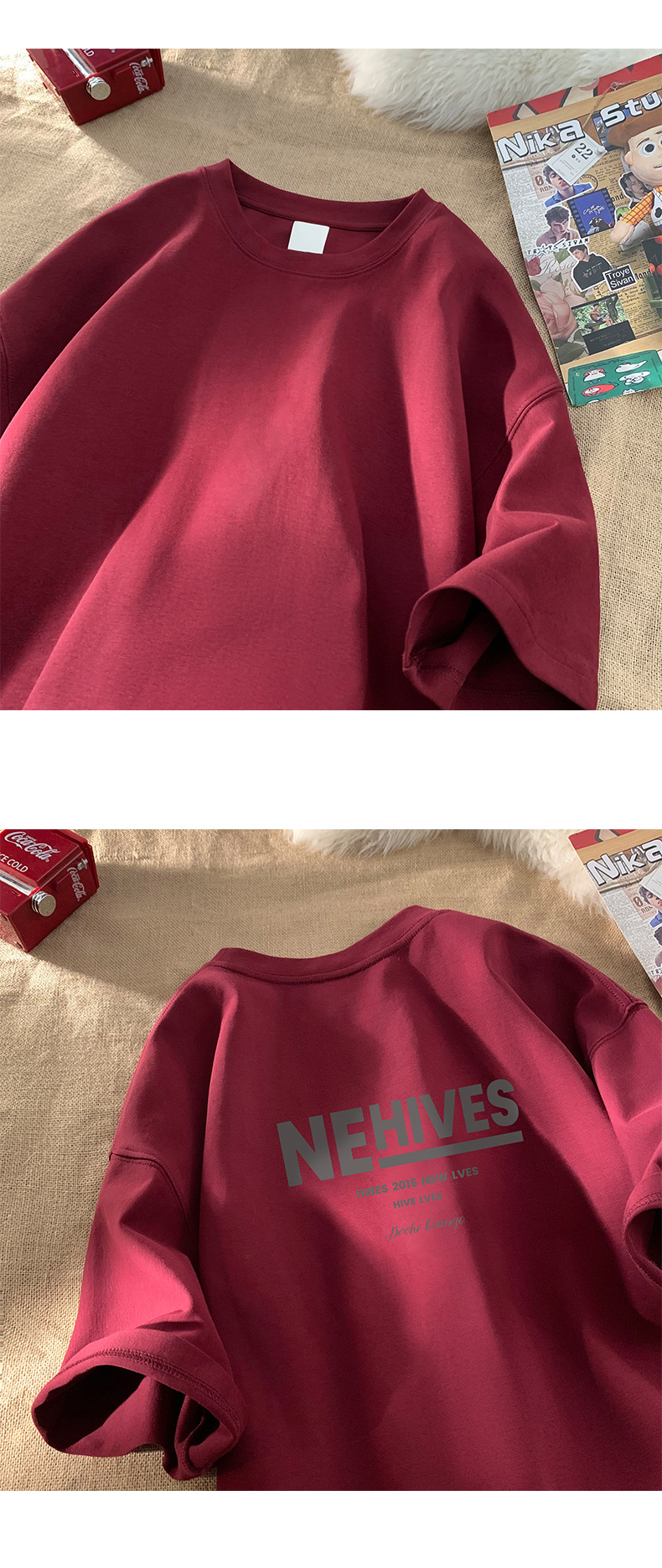 Letter-printed pure cotton heavy-duty short-sleeved T-shirt for men, summer trendy brand ins half-sleeved base layer, Hong Kong-style loose T-shirt pic 6