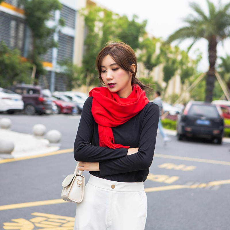 Autumn and winter silk velvet long scarf, Chinese red tassel warm scarf, company annual meeting souvenir shawl for women pic 20