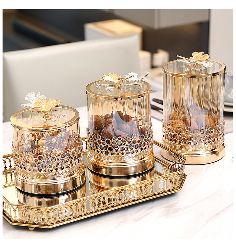 法国金糖果罐欧式轻奢高透玻璃装饰品桌面密封储物罐客厅创意摆件详情4