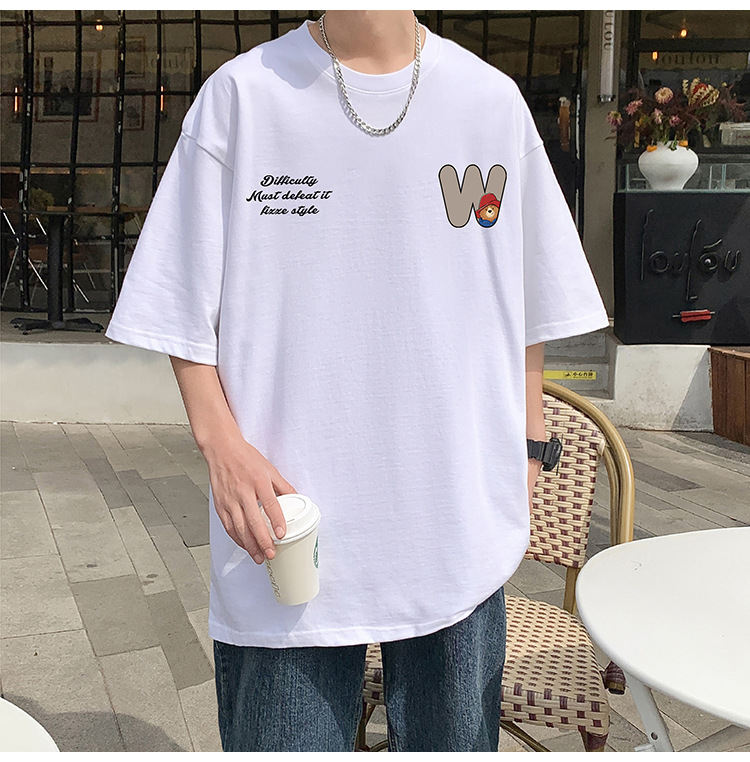 Camiseta de manga corta de estilo americano de algodón pesado hombre verano 2024 nuevo oso estampado estado de moda puerto estilo chico camiseta pic 27