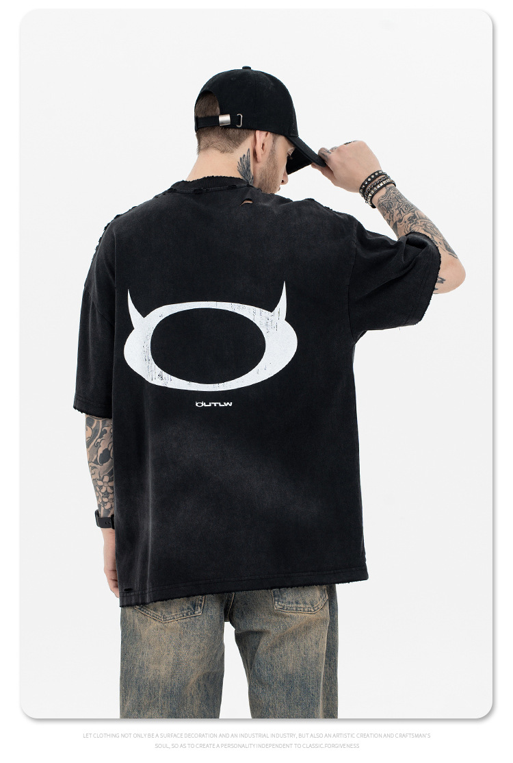 SUP hombre | 2024 inseguro de mareas XinPin bombazo lavable gradientes teñir camisetas demonios logo perfeccionada manga corta pic 11