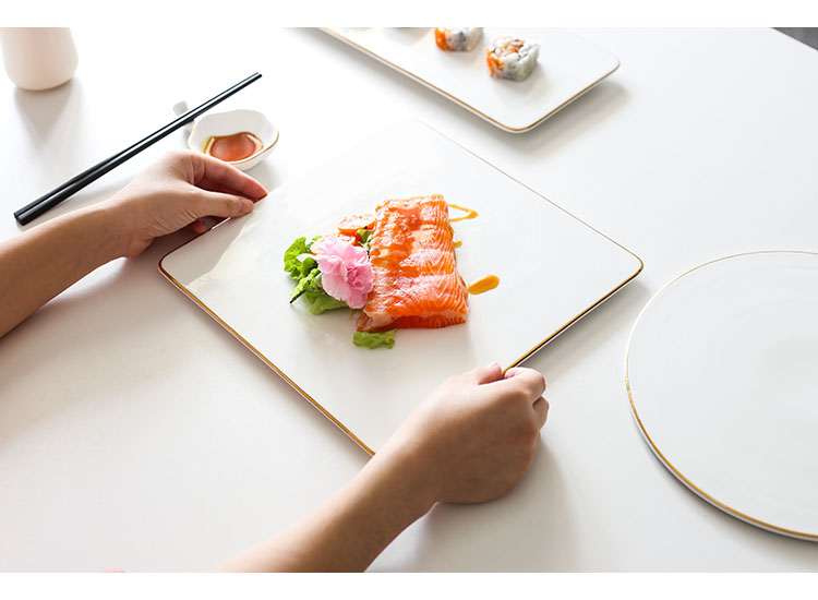Gold-plated edge plates, ceramic Western plates, steak plates, creative Japanese sushi plates, sashimi square plates, cake flat plates, Internet celebrities pic 7