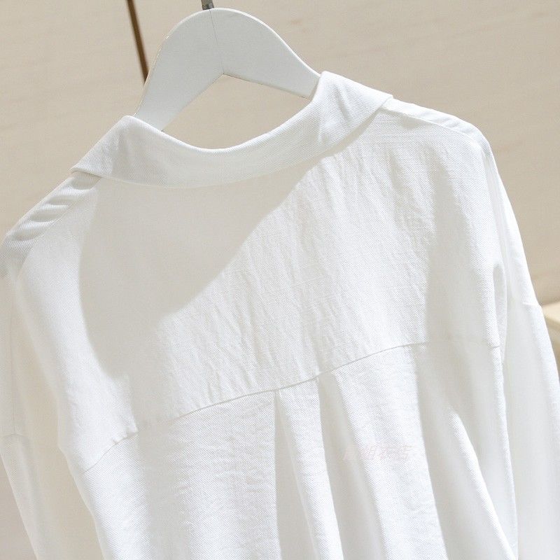 春秋季2022新款棉麻白色长袖衬衫女韩版潮流修身显瘦气质小衫上衣详情13
