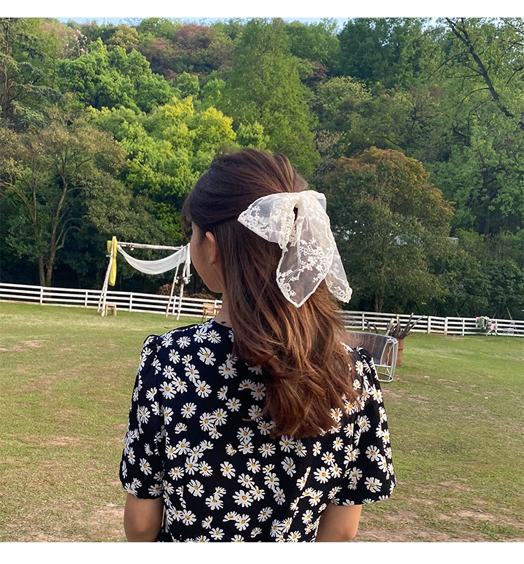 Big bow leather band hair tie, Korean sweet and cute ribbon lace fabric hair band headband, fresh and light forest girl style pic 12