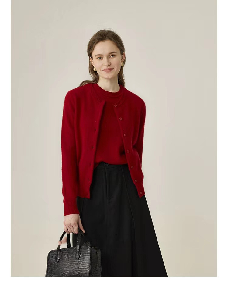 Qili Colorful Gemstone 12-color seamless one-piece Merino wool button cardigan, a versatile knitted long-sleeved top for commuting pic 31