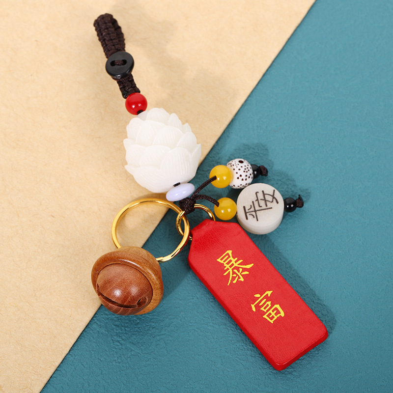 National trend car interior hanging ornaments, New Year gifts, peace and joy bag hanging ornaments, white jade Bodhi lotus keychain car hanging pic 5