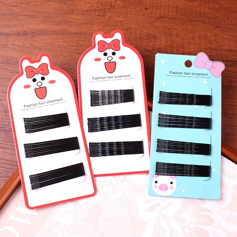 韩国精致新款发饰黑色简约碎发夹百搭波浪一字夹套装刘海边夹批发详情1