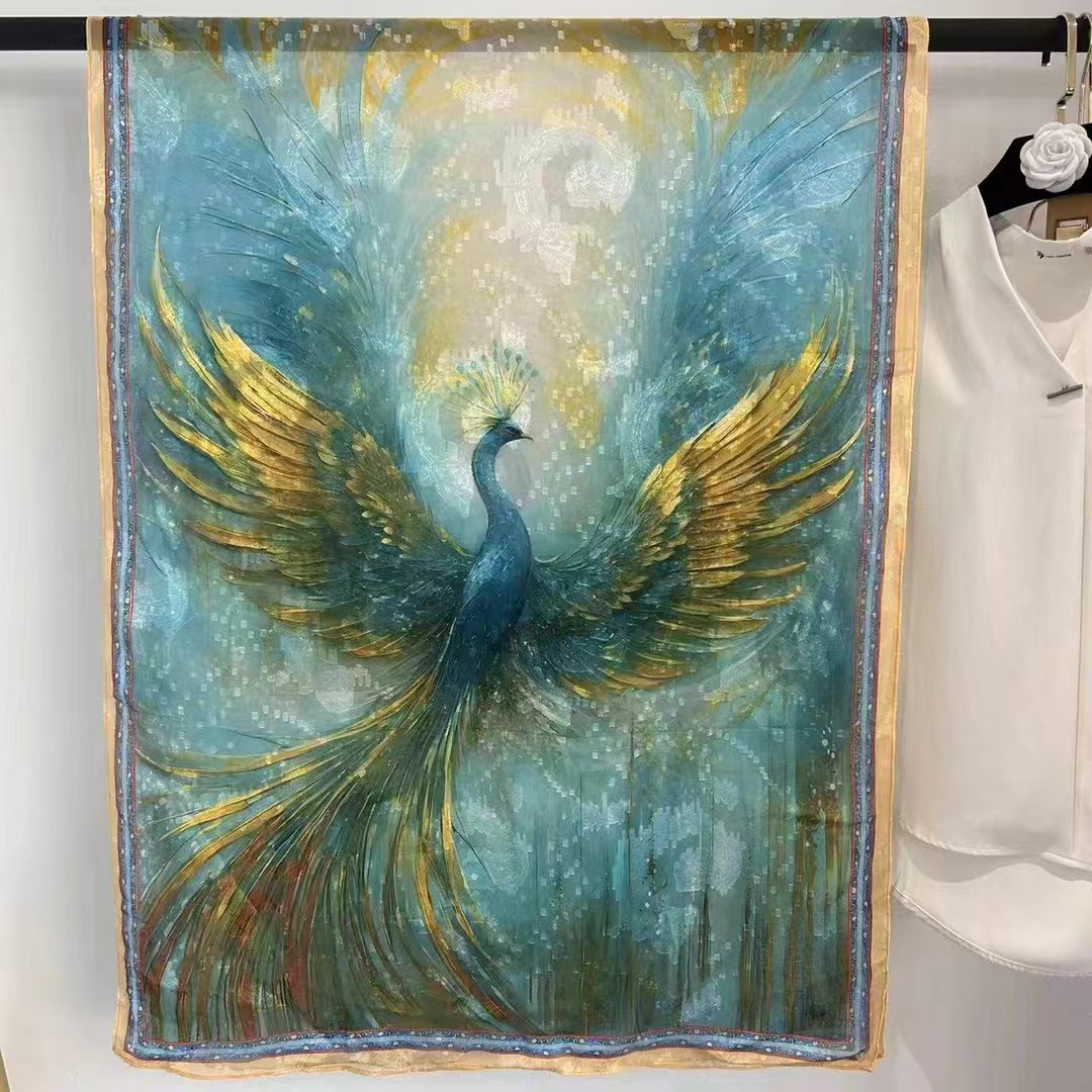 国潮新款仿香云纱大长巾女丝巾花萝仿真丝披肩围巾优雅中国风领巾复古详情7