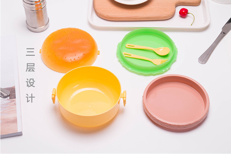 迷你创意汉堡便当盒小红书同款三层可爱搞怪便携学生外带水果餐盒详情10