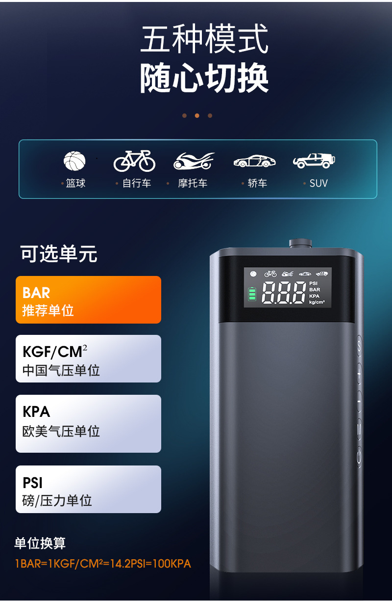 无线智能便捷式车载充气泵小型汽车车用大功率轮胎打气泵自动充停详情15