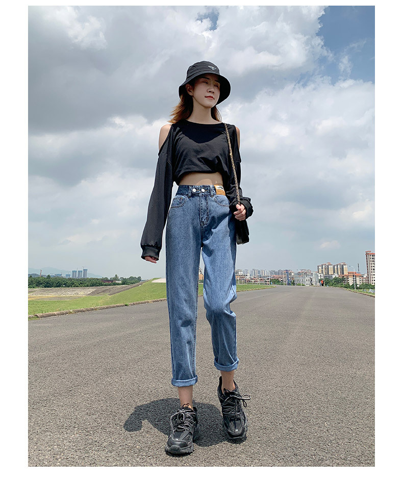 2023春季小个子牛仔裤女宽松高腰萝卜裤小直筒显瘦老爹九分哈伦裤详情7