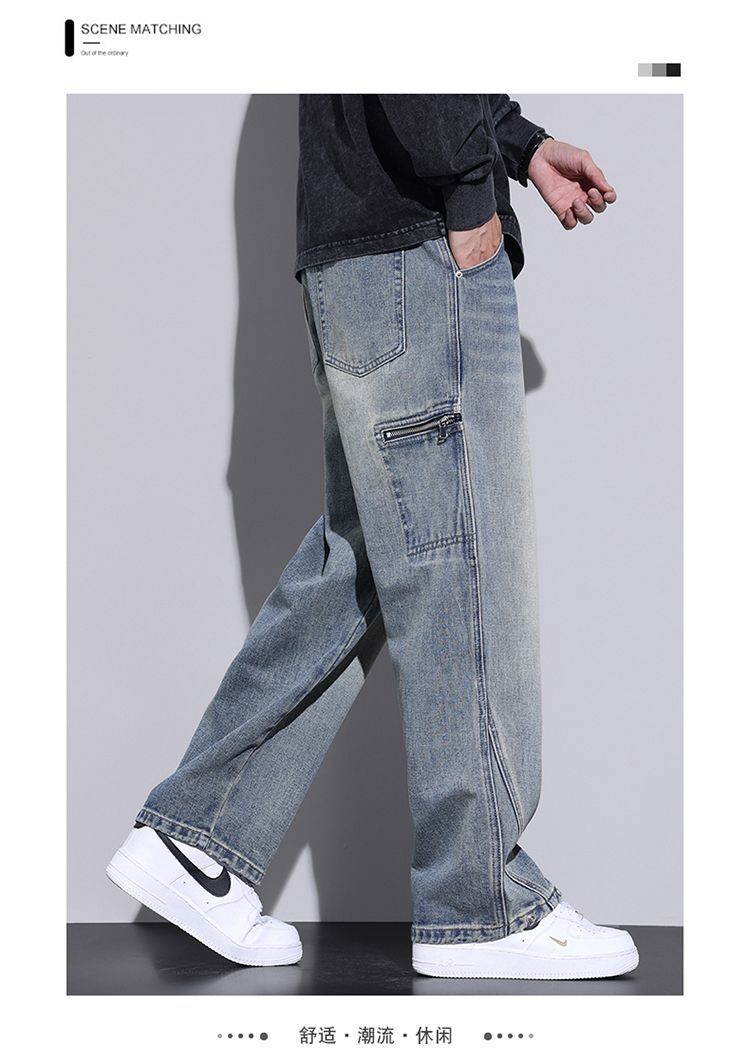 Spring and summer floor-length jeans for men, loose straight-leg trendy American high street retro wide-leg casual pants, summer pic 10