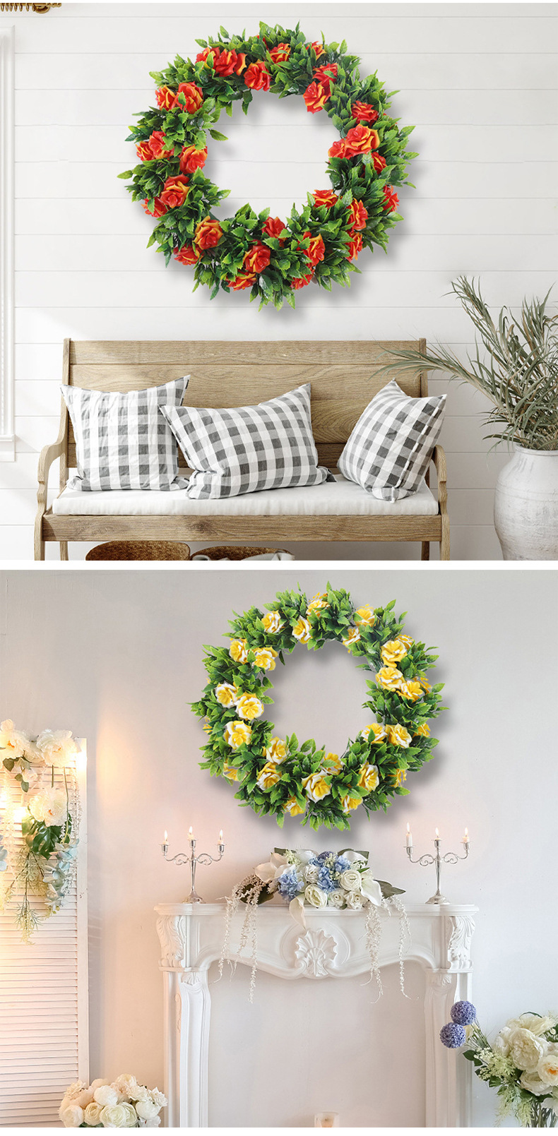 New in-stock flower wreath, grass ring, country-style American pendant decoration factory wholesale cross-border large simulation flower wreath pic 9